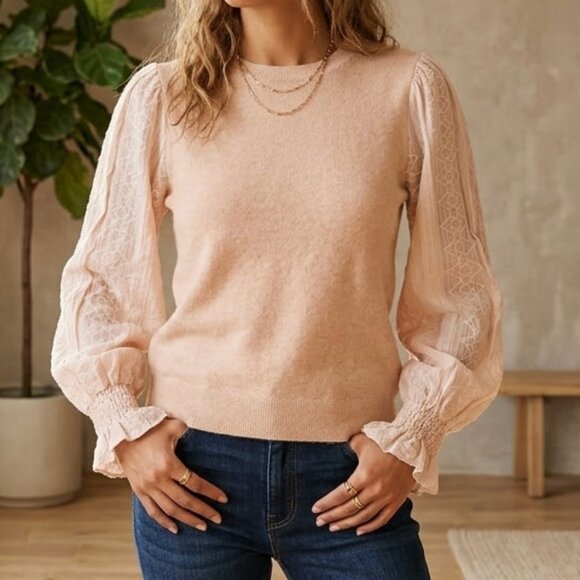 Fate Tops - Fate Lace Sleeve Sweater Size S Blush Knit Romantic Top